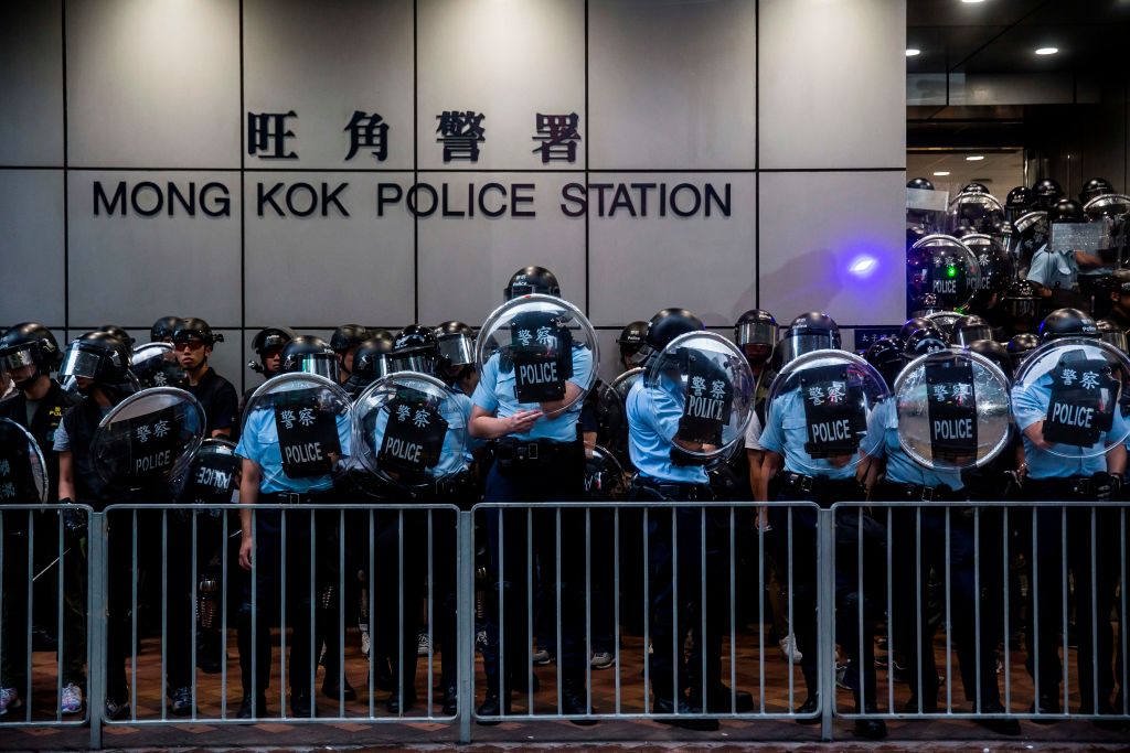 Police in Mong Kok district, Hong Kong