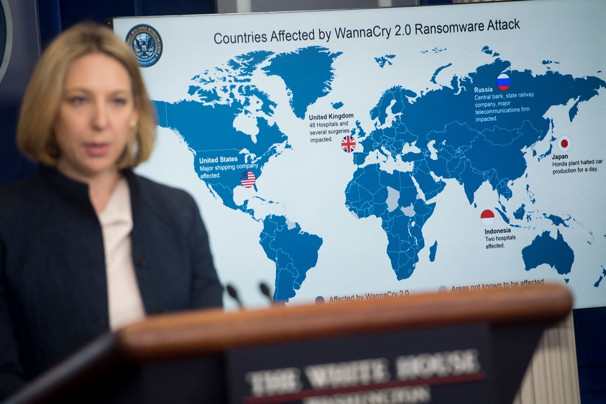 Jeanette Manfra, chief cybersecurity official for the Department of Homeland Security (DHS), speaks about the Wannacry virus as they announce that the US believes North Korea was behind the cyber attack, during a briefing at the White House in Washington, DC, December 19, 2017. (Photo by SAUL LOEB / AFP) (Photo by SAUL LOEB/AFP via Getty Images)