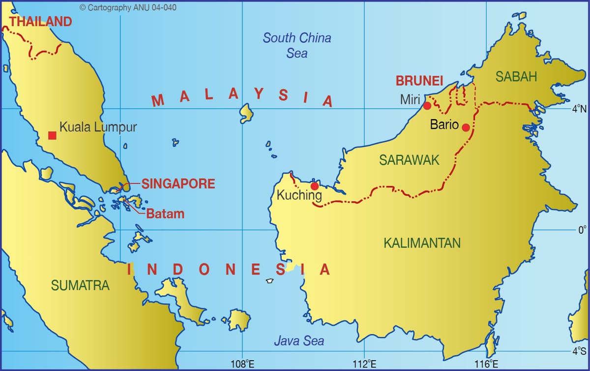 Malaysia, map via CartoGIS, Australian National University