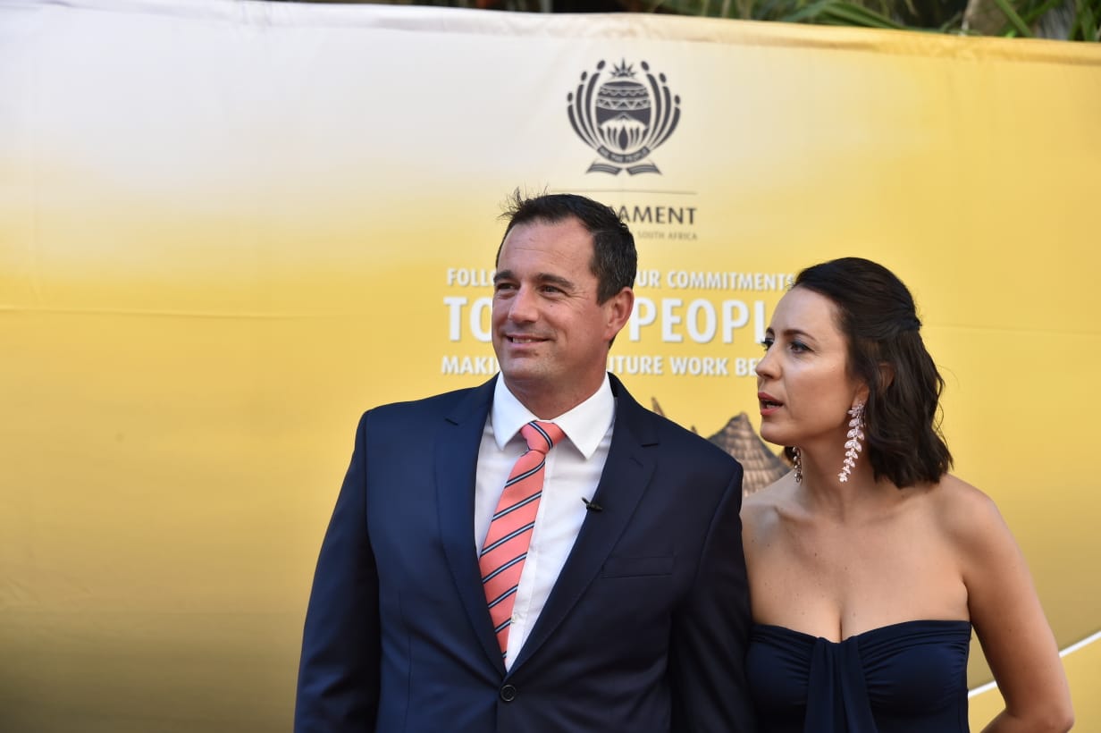 John Steenhuisen, leader of the centre-right Democratic Alliance, with partner Terry at the 2020 state of the nation address (GCIS/GovernmentZA)