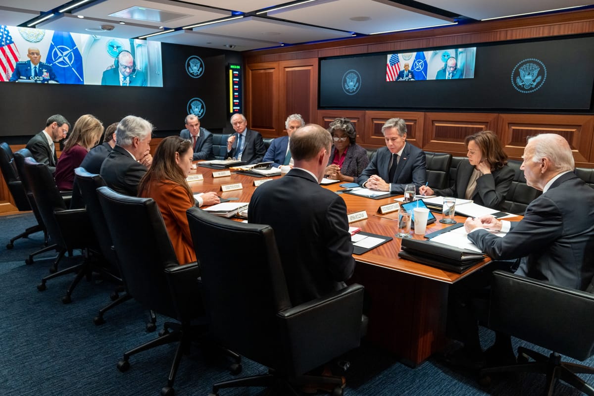 US President Joe Biden meets with his national security team in the White House Situation Room in October 2023 (Adam Schultz/Official White House Photo)