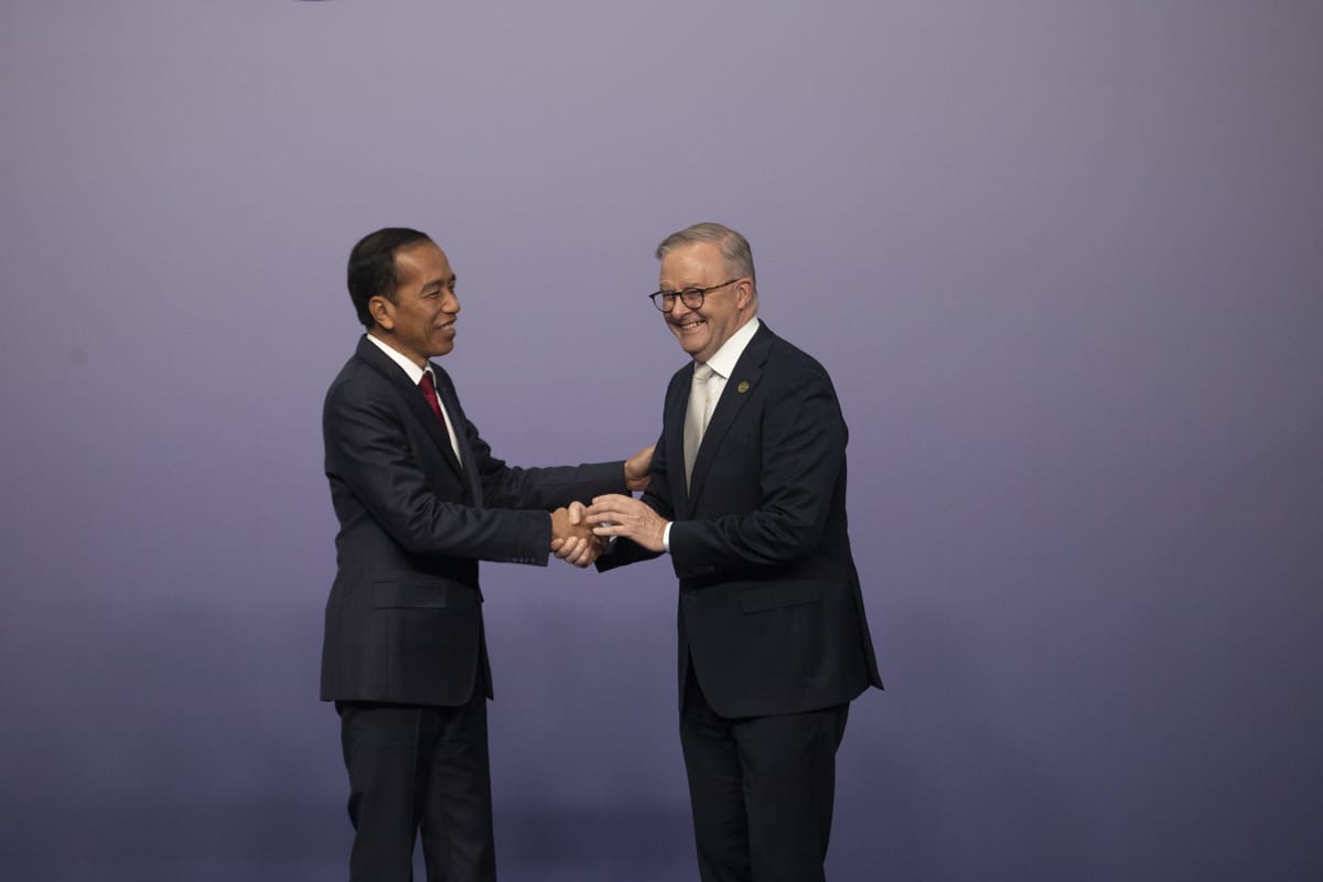 Joko Widodo, President of the Republic of Indonesia is welcomed by The Honourable Anthony Albanese MP, Prime Minister of Australia during the Leaders’ Official Welcome at the ASEAN-Australia Special Summit 2024 in Melbourne, Tuesday, March 05, 2024. Photograph by Leigh Henningham/ASEAN