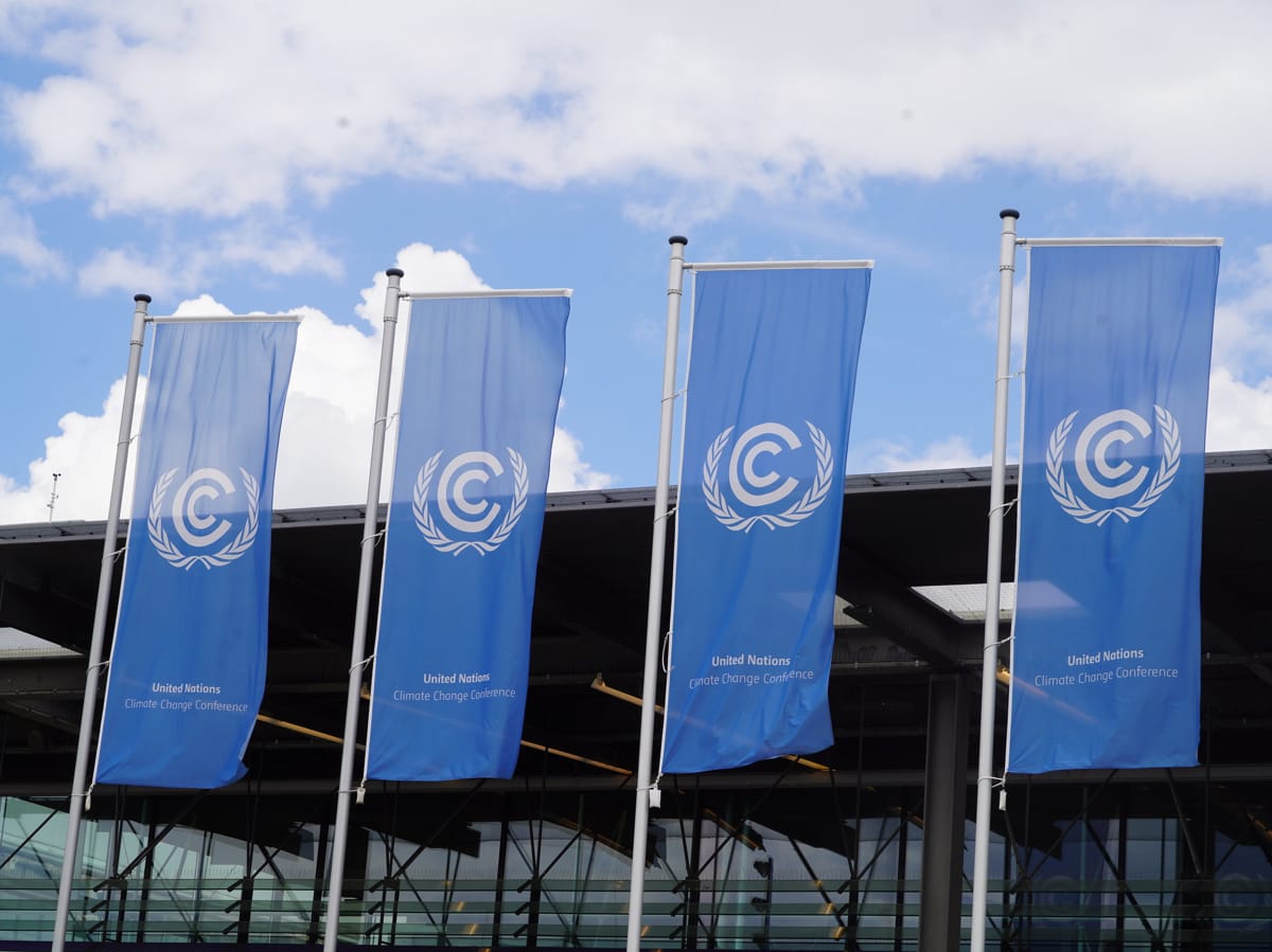 UNFCCC flags outside a negotiation venue (Amira Grotendiek/UNFCCC)