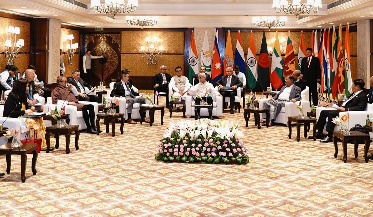 India’s External Affairs Minister Subrahmanyam Jaishankar, centre, hosting the BIMSTEC Foreign Ministers’ in July, which included, far right, U Than Swe, Deputy Prime Minister and Foreign Minister of Myanmar (MEA Photo Gallery/Flickr)