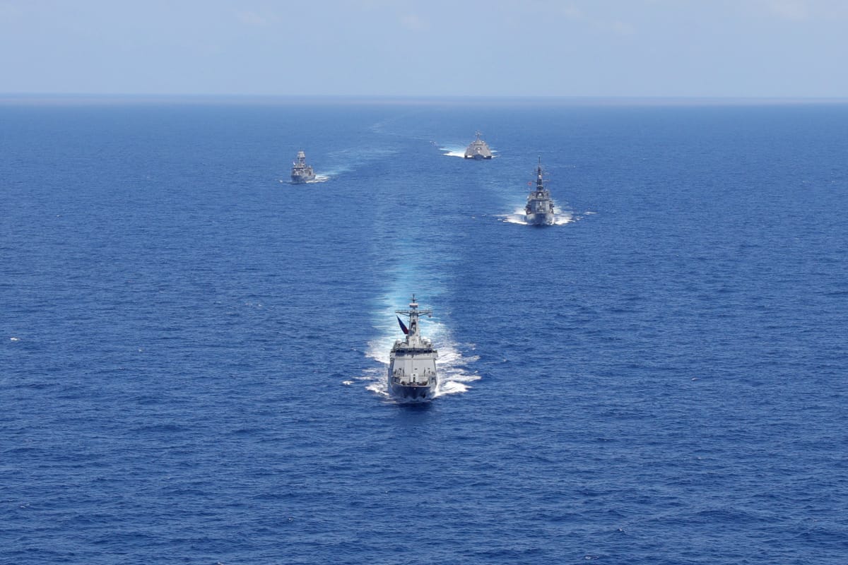 Australia, Japan, the Philippines, and the United States conduct a joint maritime exercise in the South China Sea in April (Liz Dunagan/US Navy Photo)