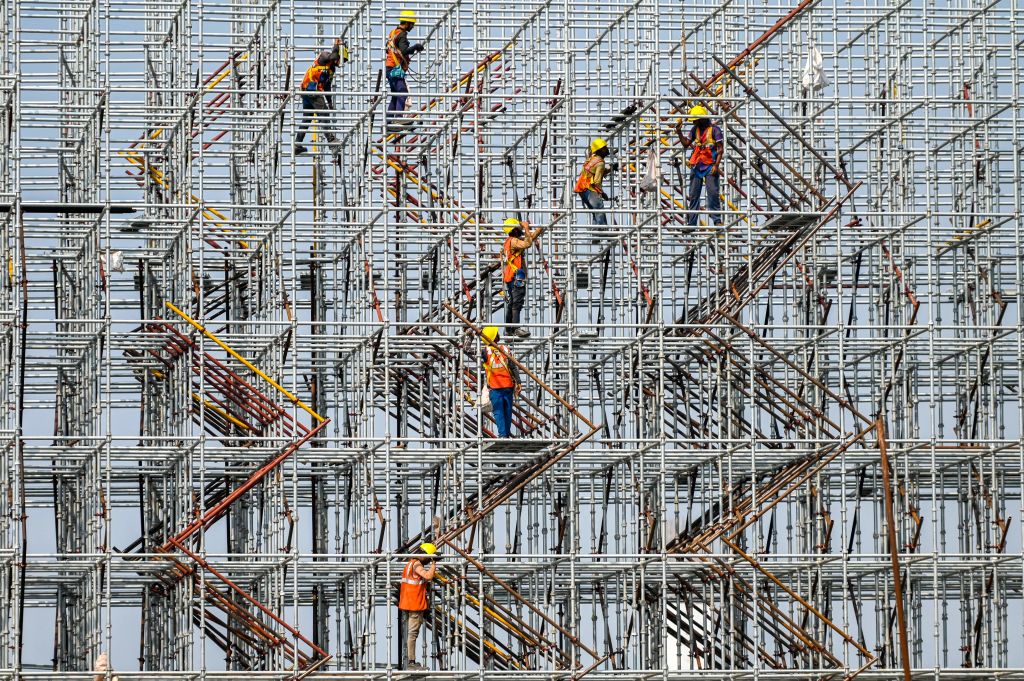 A coastal road project construction site in Mumbai, January 2022 (Punit Paranjpe/AFP via Getty Images)