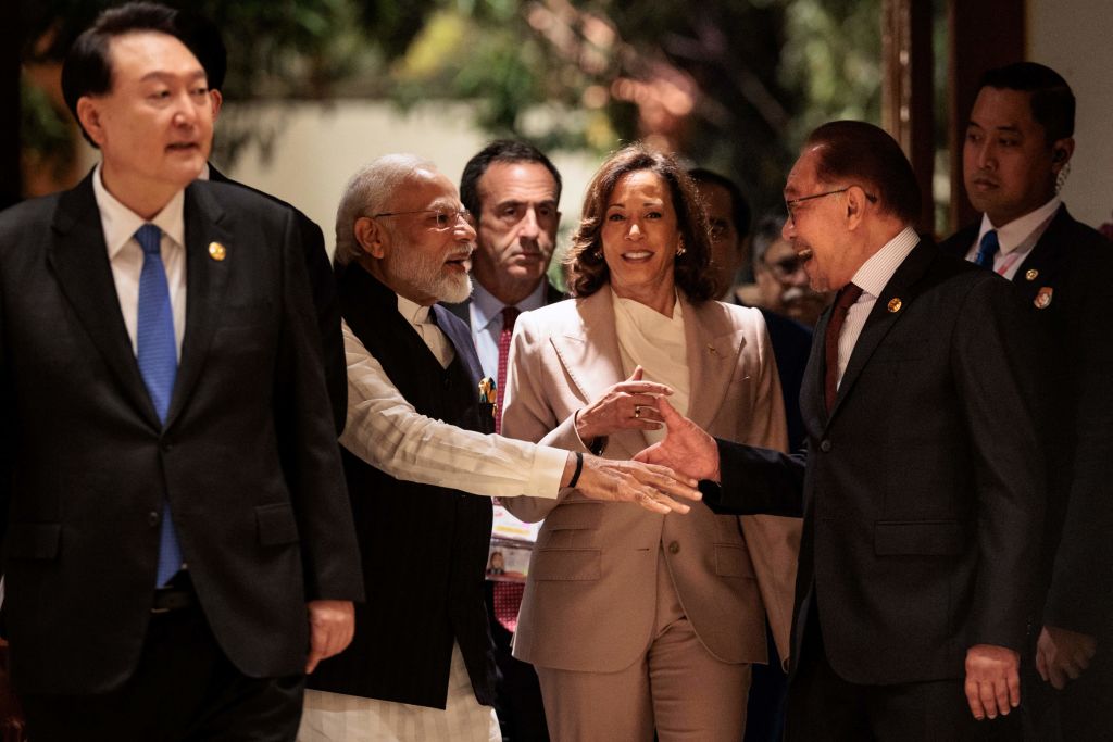 Prime Minister Narendra Modi, second left, shakes hands with Malaysian counterpart Anwar Ibrahim at the September 2023 East Asia Summit (Yasuyoshi Chiba/AFP via Getty Images)