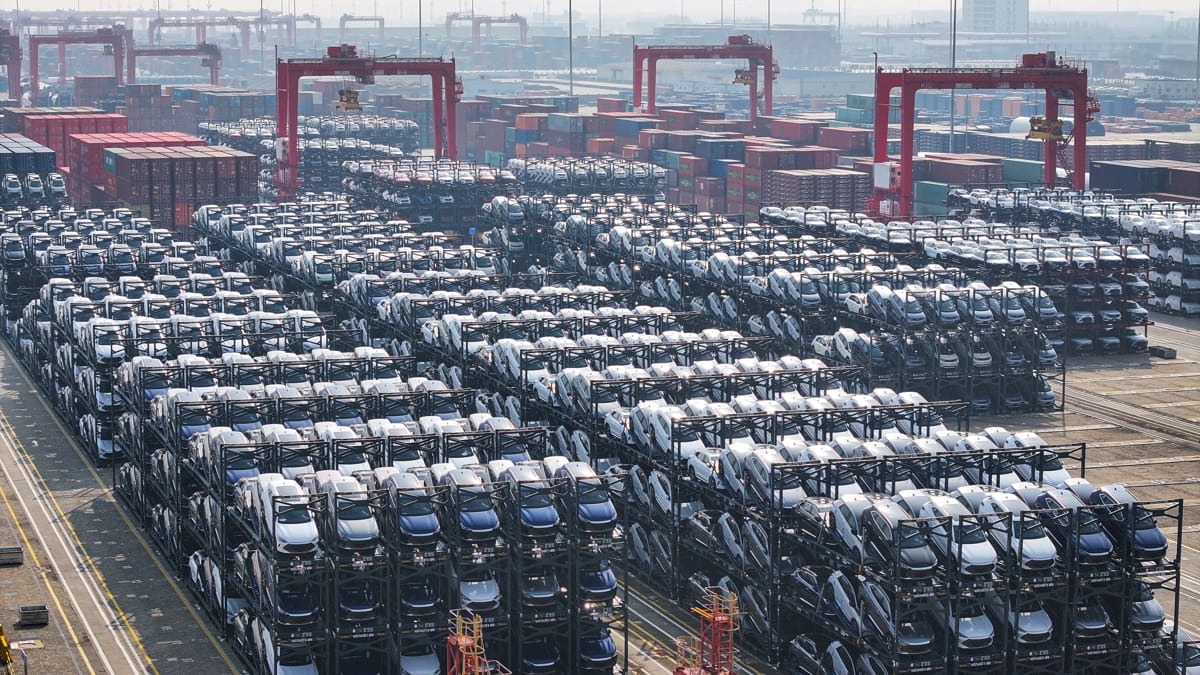 BYD electric cars waiting to be loaded onto a ship at Taicang Port, Suzhou, China (AFP/Getty Images)