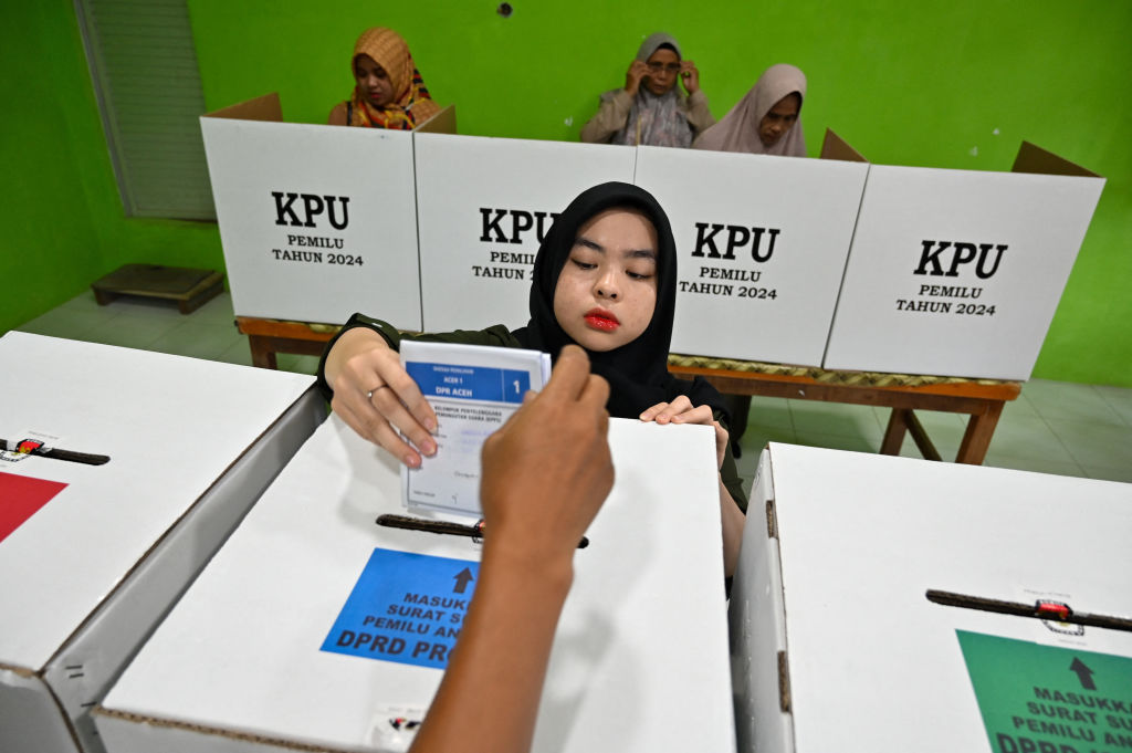 A polling station in Banda Aceh on 14 February 2024 (Chaideer Mahyuddin/AFP via Getty Images)