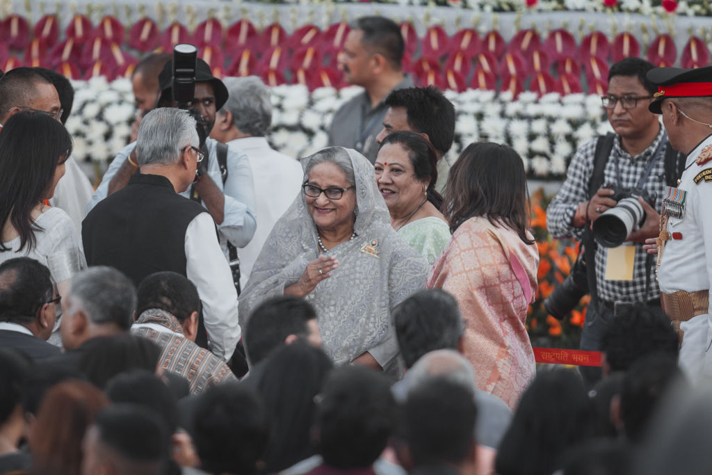 Sheikh Hasina arrives at Narendra Modi’s swearing-in ceremony in New Delhi on 9 June. Two months later she fled back to India following her ouster as Bangladesh’s prime minister (Elke Scholiers/Getty Images)