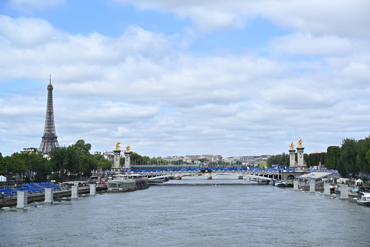 Paris prepares for the 2024 Olympics with spectator seating along the River Seine (Mustafa Yalcin/Anadolu via Getty Images)