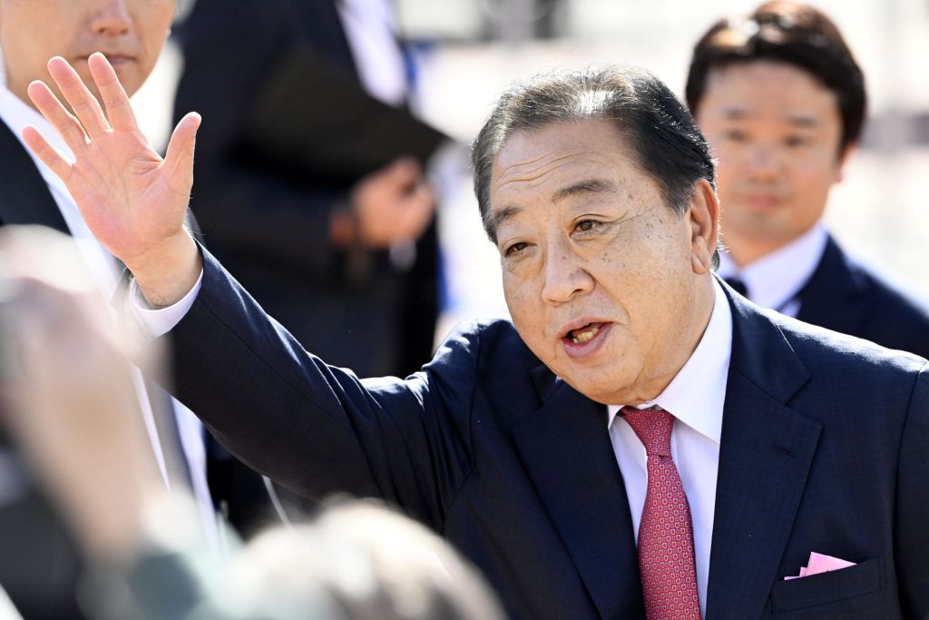 Former prime minister Yoshihiko Noda, head of the main opposition party, the Constitutional Democratic Party of Japan, campaigning in Asahikawa, Hokkaido, 21 October2024 (Kyodo News via Getty Images)