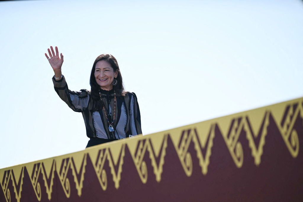 US Interior Secretary Deb Haaland at the Gila River Crossing School in the Gila River Indian Community, Arizona ((Andrew Caballero-Reynolds/AFP via Getty Images)