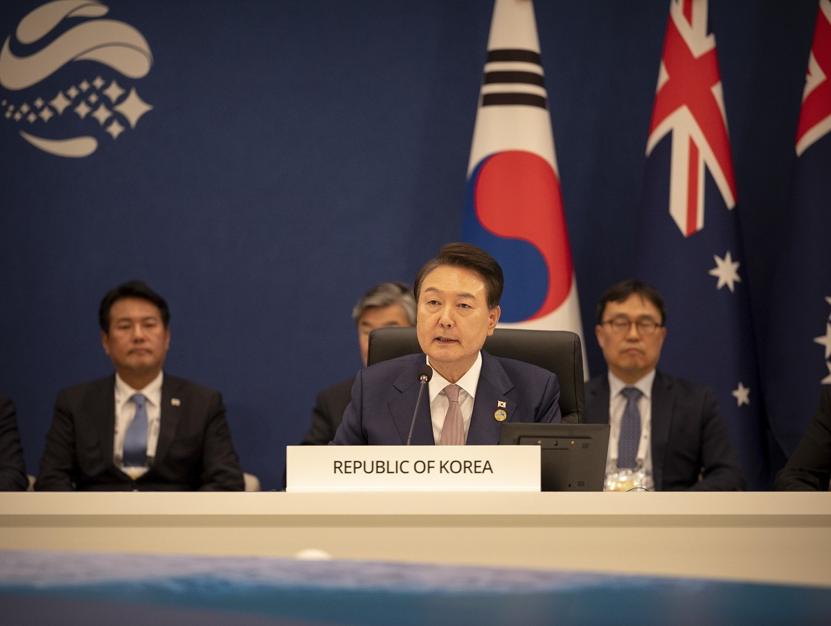 Keywords: Ministerial Photographer: Lauren Larking Related Imagery: S20231500 Caption: The President of South Korea Yoon Suk Yeol opens the inaugural Korea-Pacific Islands Summit in Seoul, Korea on the 29 May 2023.