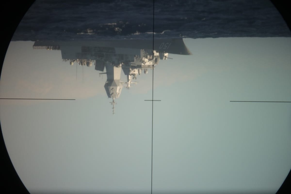 A periscope view of the frigate HMAS Anzac during anti-submarine warfare exercises in 2021 off the coast of Western Australia (Defence Department)