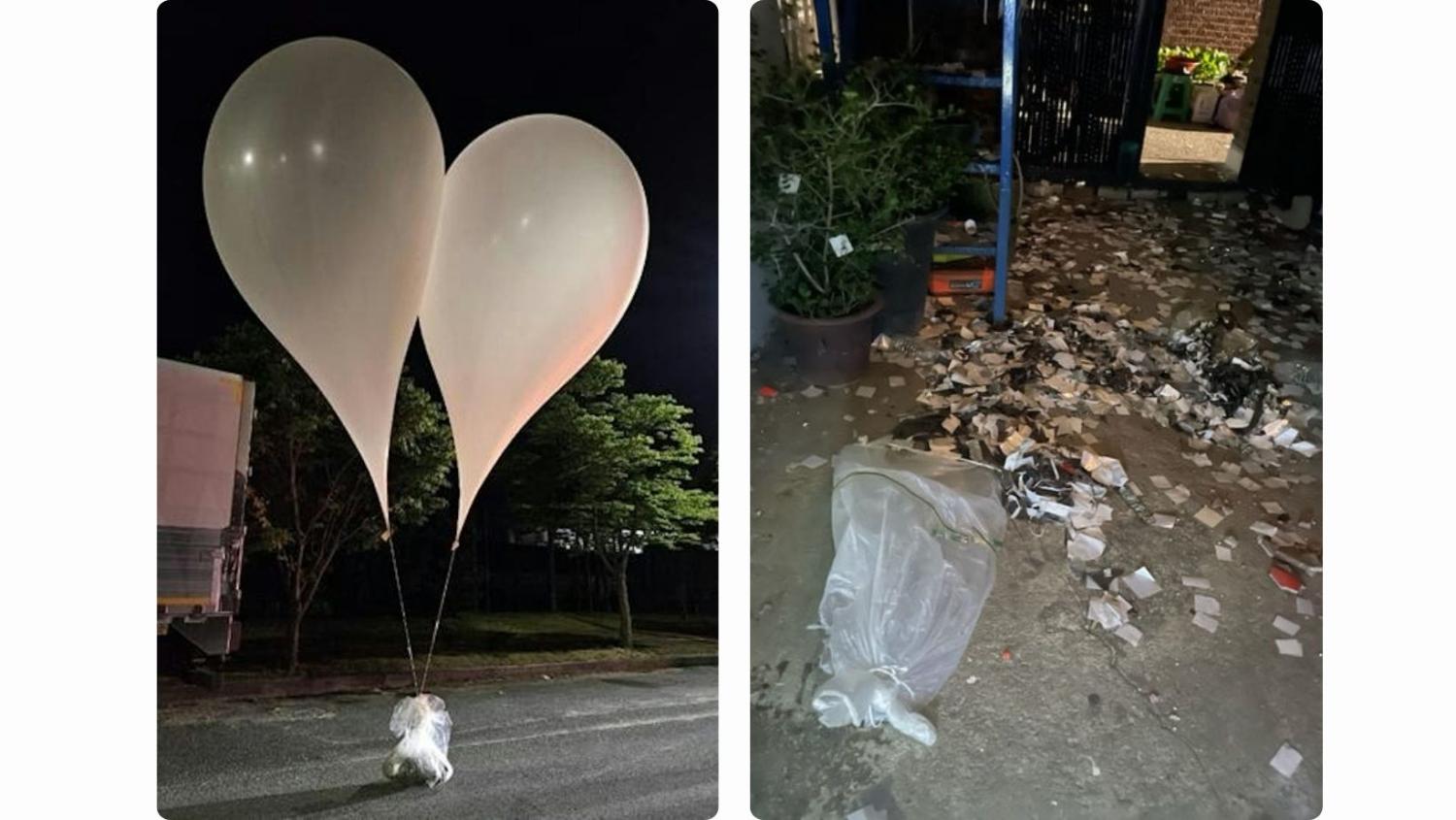 Photos of balloons carrying rubbish (South Korea’s Joint Chiefs of Staff)