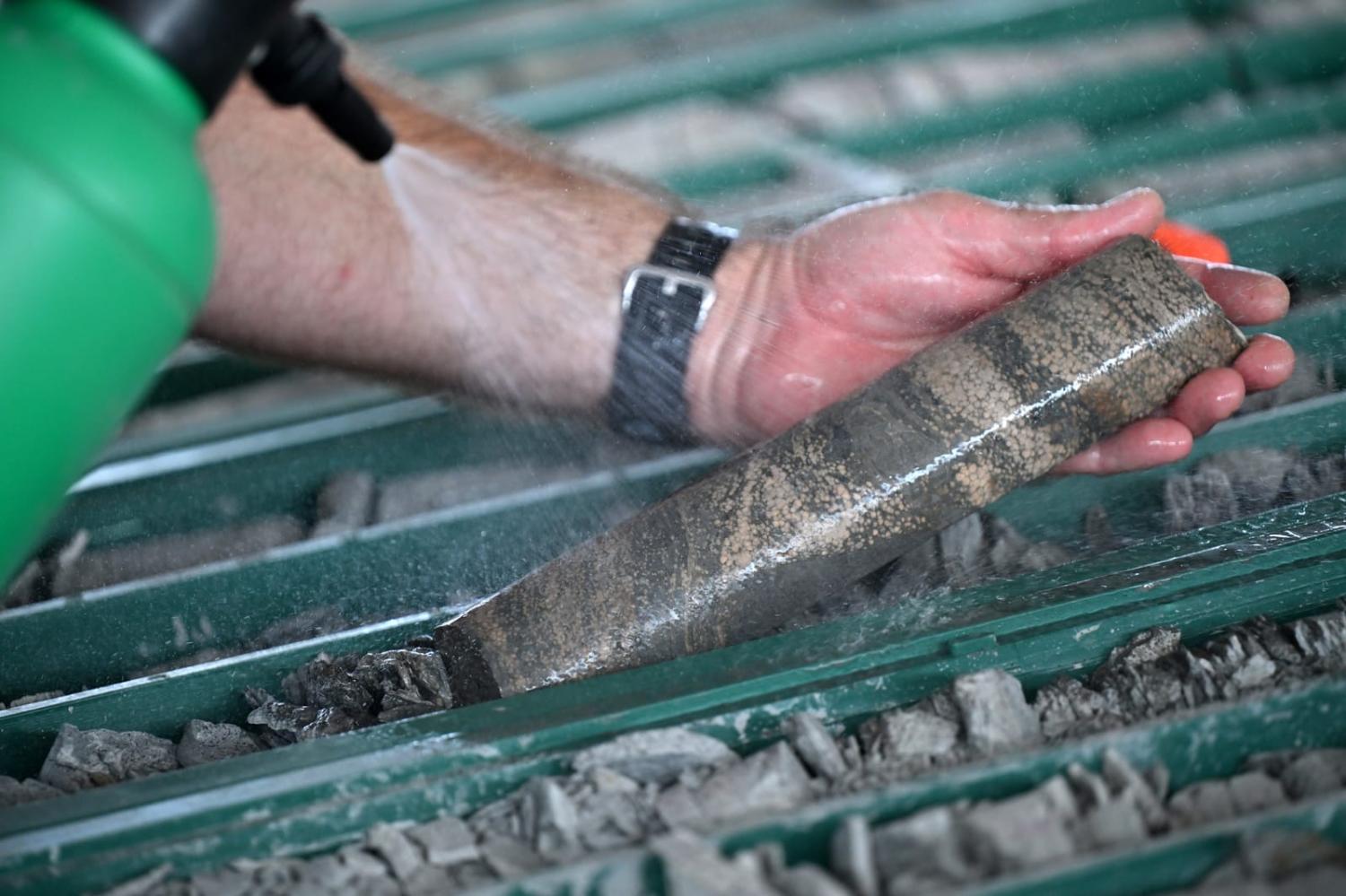 A sample of jadarite, containing lithium and borate, at the Rio Tinto Group research centre in Loznica, Serbia. The company hopes to reach an output of 58,000 tonnes of lithium carbonate by 2029 (Oliver Bunic/Bloomberg via Getty Images)