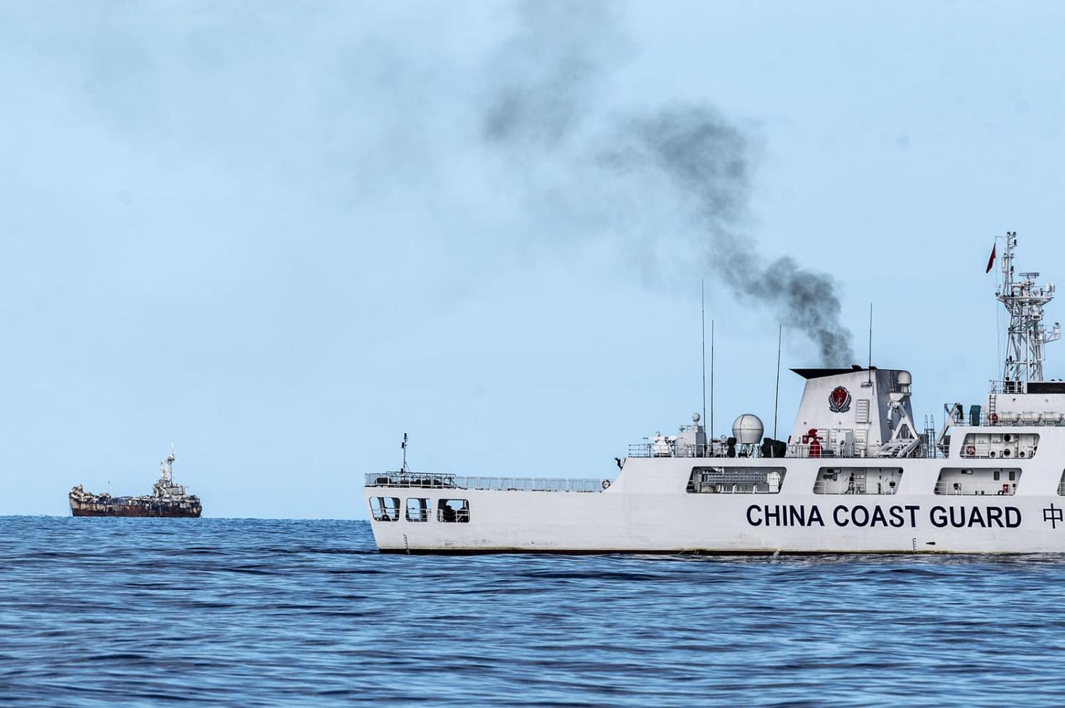 A China Coast Guard vessel in November last year, with BRP Sierra Madre visible in the background (Lisa Marie David/Bloomberg via Getty Images)