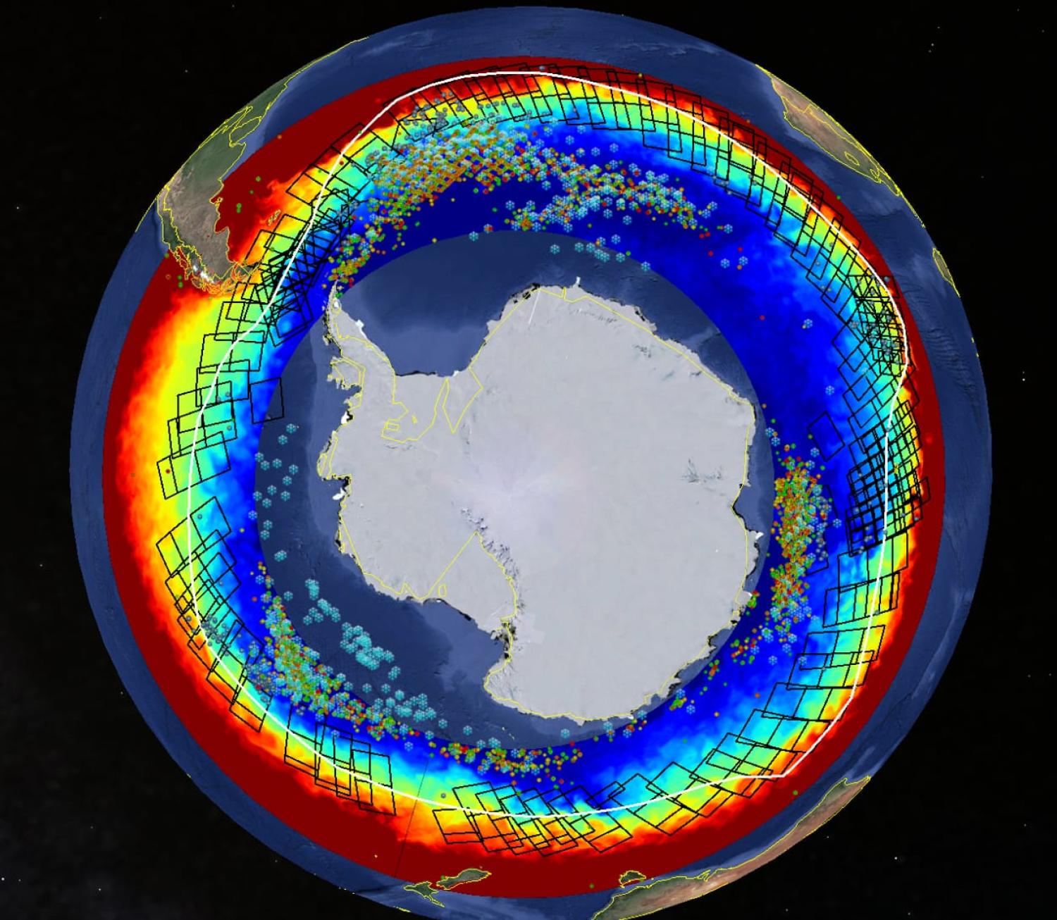 Satellite tracking of icebergs in the Southern Ocean to warn competitors in the Vendée Globe sailing race, 2021 (CLS/Google Earth via ESA)