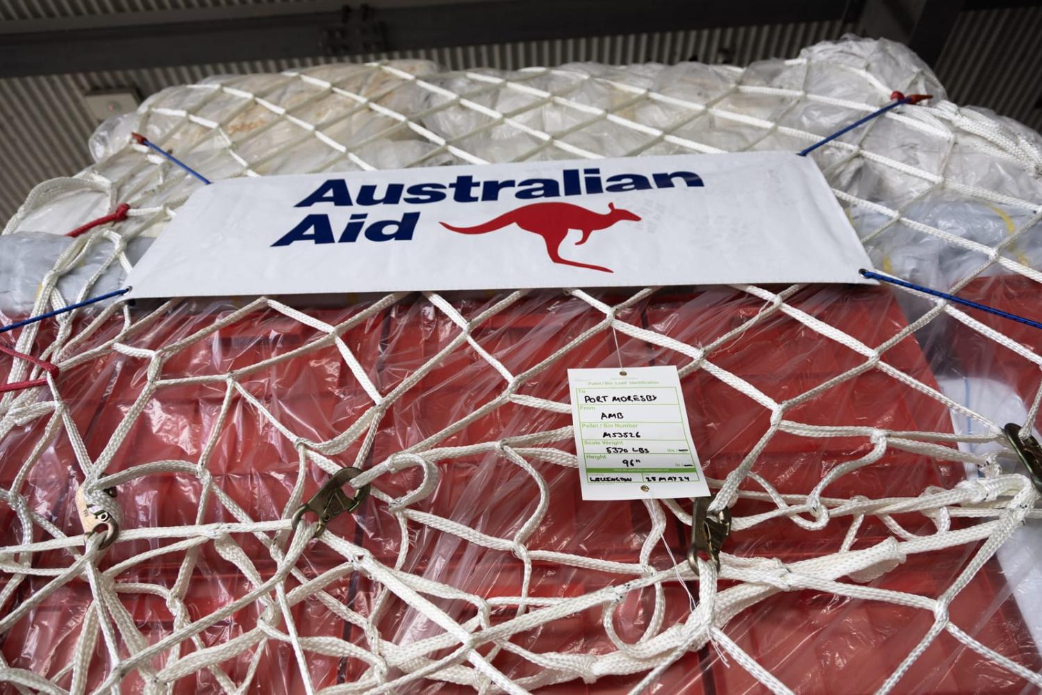 Pallets bound for Papua New Guinea following the landslide in Enga province in May (DFAT)