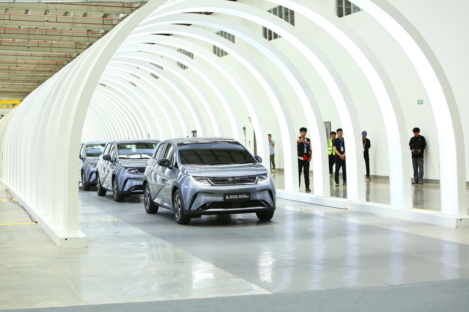 BYD’s 8-millionth new energy vehicle at the Chinese company’s plant in Rayong province, Thailand on 4 July 2024 (Sun Weitong/Xinhua via Getty Images)