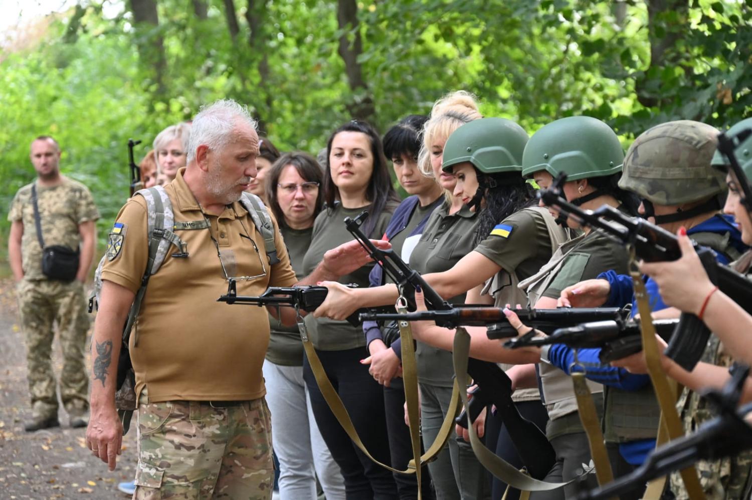 Military instruction for civilians in the Kharkiv region last month amid the Russian invasion of Ukraine (Sergey Bobok/AFP via Getty Images)