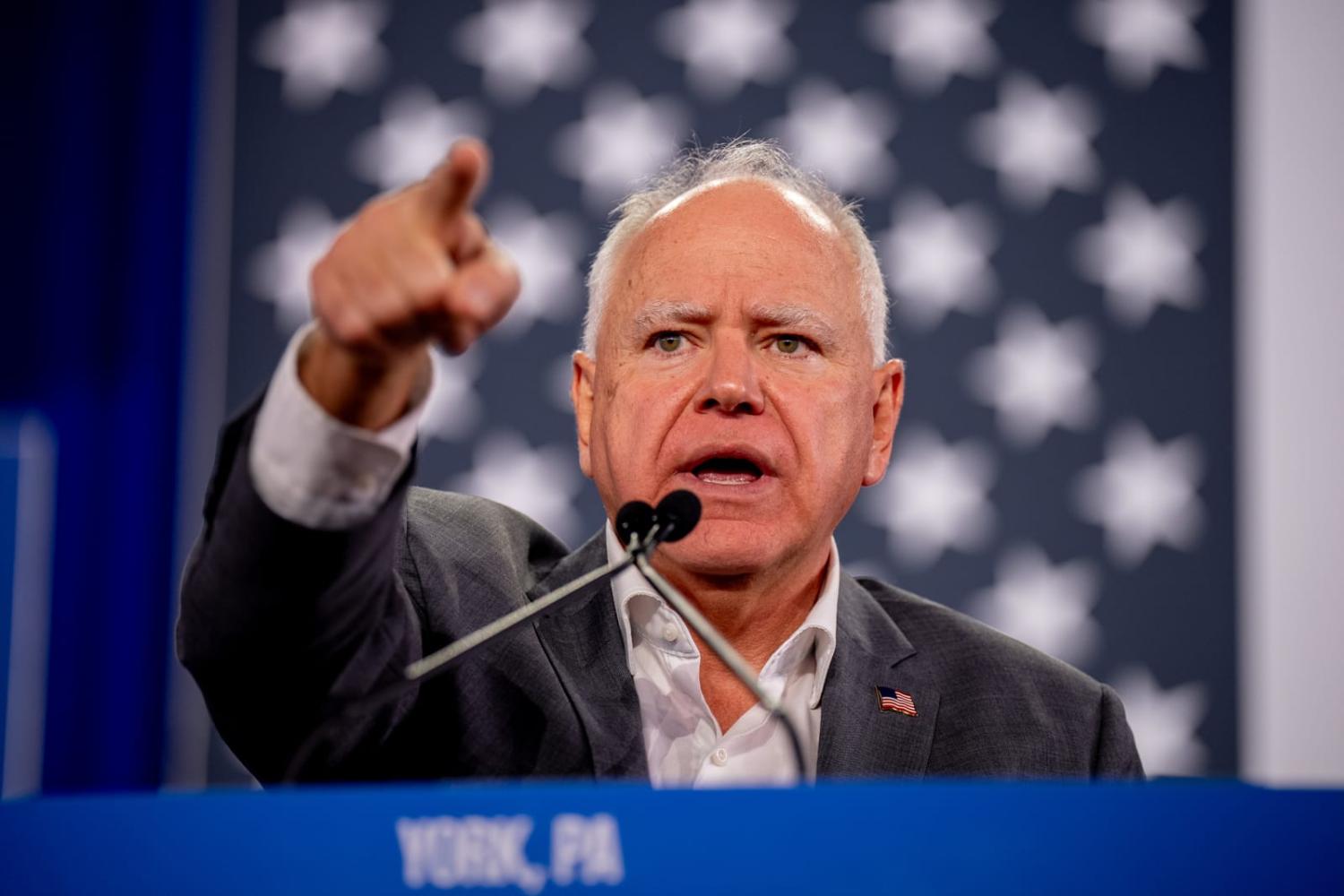 Democratic vice presidential candidate Minnesota Governor Tim Walz at a rally on 2 October 2024 in York, Pennsylvania (Andrew Harnik/Getty Images)