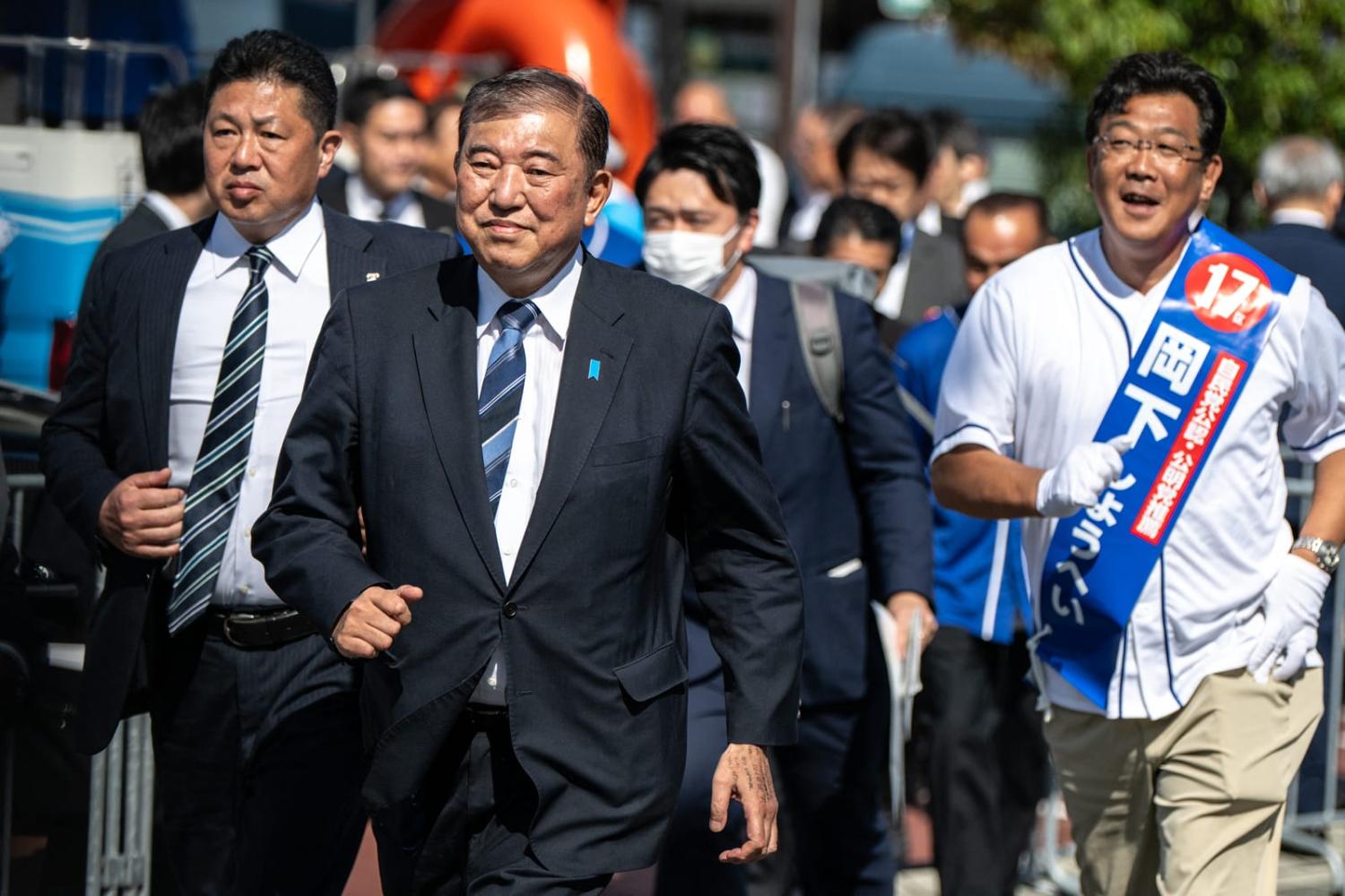 Prime Minister Shigeru Ishiba in support of the Liberal Democratic Party candidate in Sakai city, Osaka Prefecture, 20 October 2024 (Philip Fong/AFP via Getty Images)