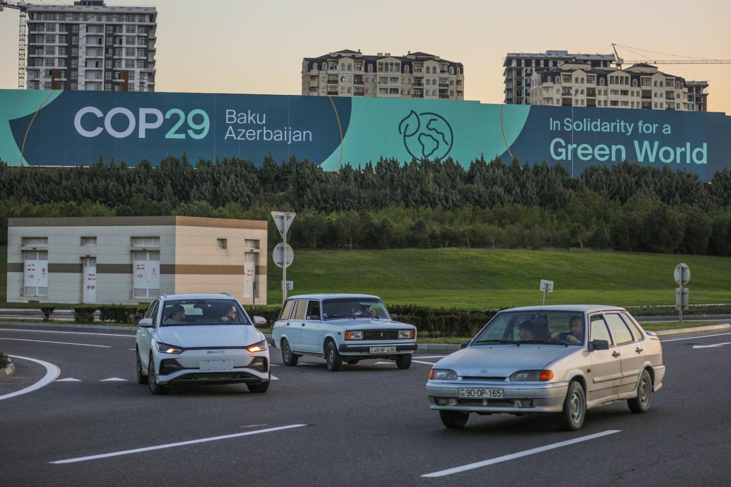 Banners in Baku, Azerbaijan, ahead of the 2024 UN Climate Change Conference of the Parties (Aziz Karimov/Getty Images)