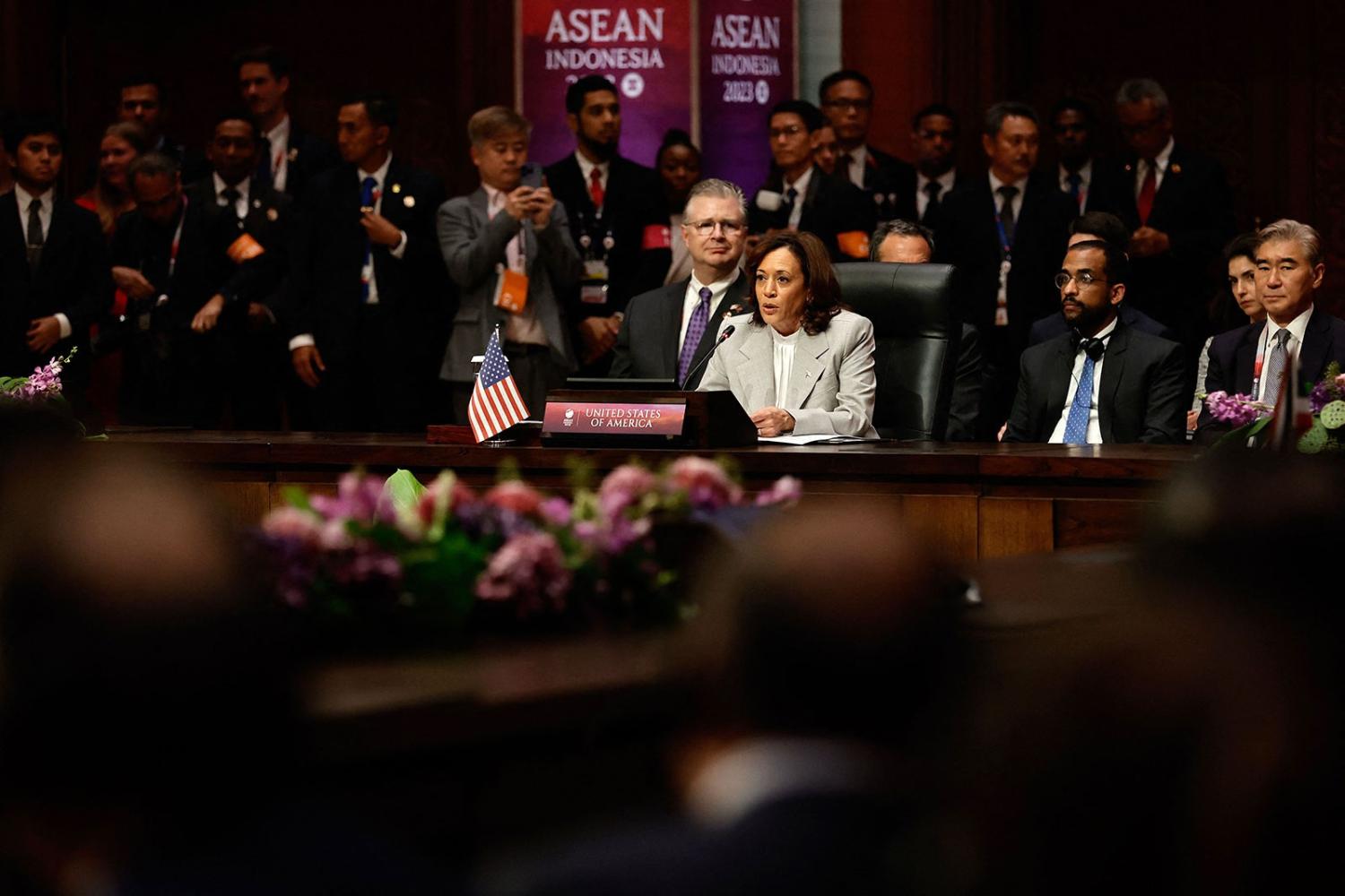 A President Kamala Harris would likely maintain the Biden administration’s broad suite of Asia policies (Willy Kurniawan/Pool/AFP via Getty Images)