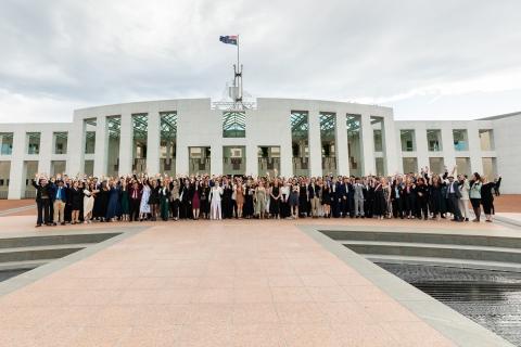 New Colombo Plan scholars for 2024 celebrate at an award ceremony at Australian Parliament House (DFAT)