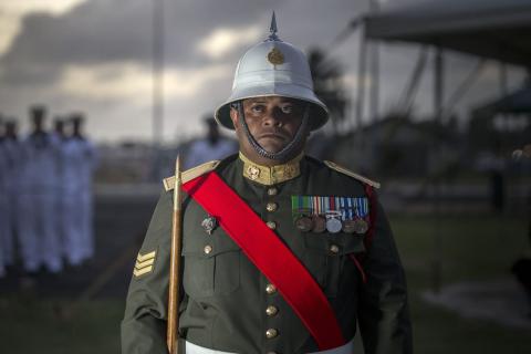 A Tongan solider from His Majesty’s Armed Forces during a commemorative service in Nuku’alofa, Tonga (Craig Walton/Defence Department)