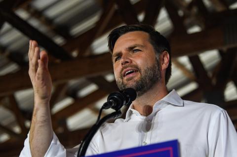 Republican vice presidential nominee JD Vance speaks during a rally in Pennsylvania on 21 September 2024 (Matthew Hatcher/Getty Images)