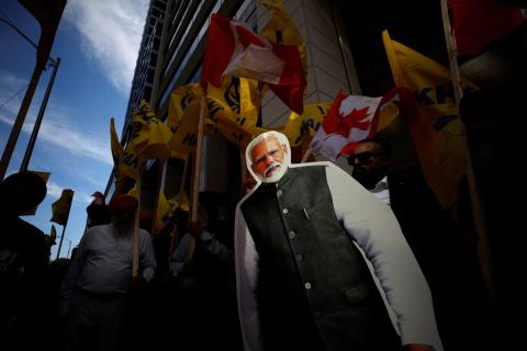 A Sikh community rally outside the Indian consulate in Toronto last year following allegations of Indian government involvement in the killing of Hardeep Singh Nijjar (Cole Burston/AFP via Getty Images)