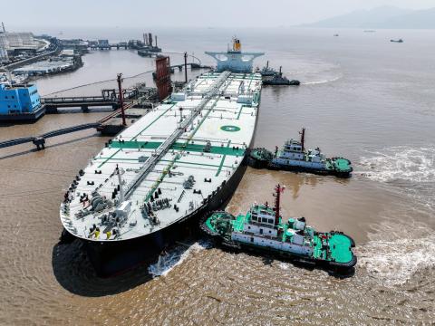 A tanker moored at a crude oil terminal of Ningbo-Zhoushan Port, China, in April (VCG via Getty Images)