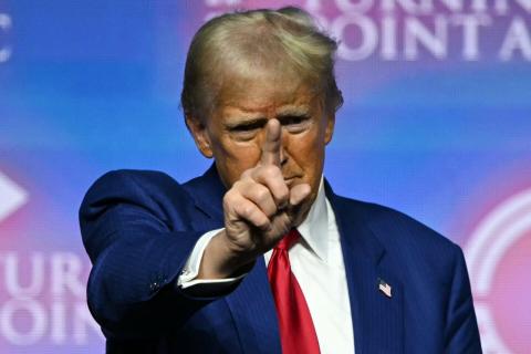 Donald Trump fronts a rally in Las Vegas, Nevada on 24 October 2024 (Patrick T. Fallon/AFP via Getty Images)