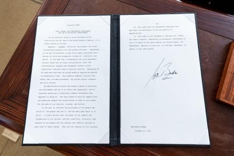 The analogue order to a digital beginning -  the October 2023 Executive order that led to last month's National Security Memorandum on AI (Cameron Smith/Official White House Photo)